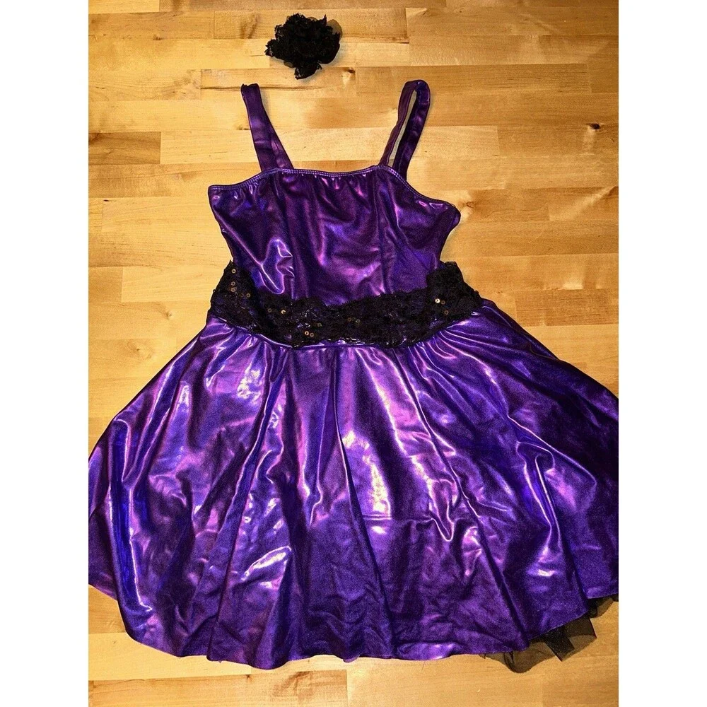 Girls Purple Halloween Dance Costume Childs XL with Hair Piece
